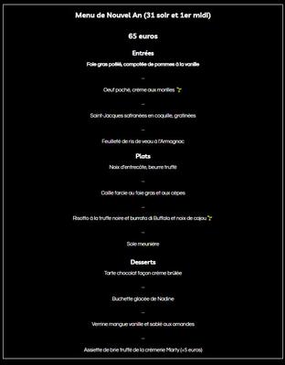 Menu du Réveillon et du Nouvel An  à la Petite Auberge