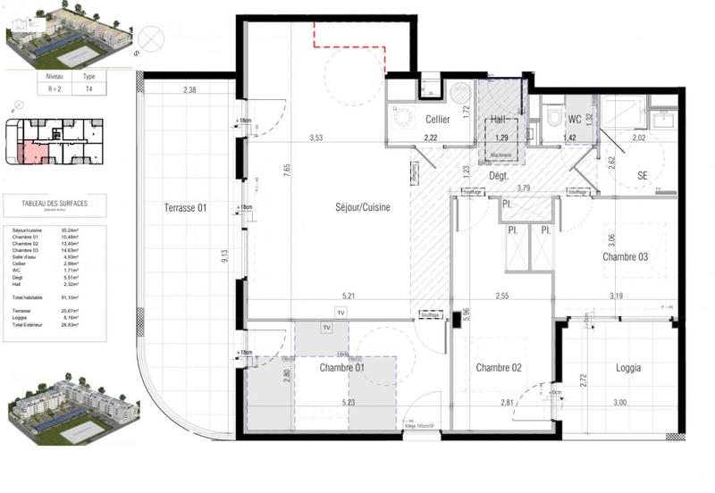 Appartement - 91 m² - 4 pièces