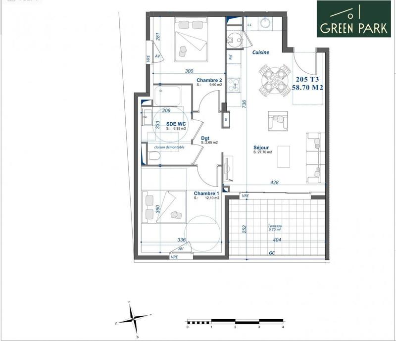 Appartement - 58 m² - 3 pièces