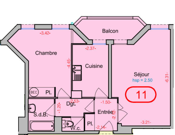 Appartement - 55 m² - 2 pièces