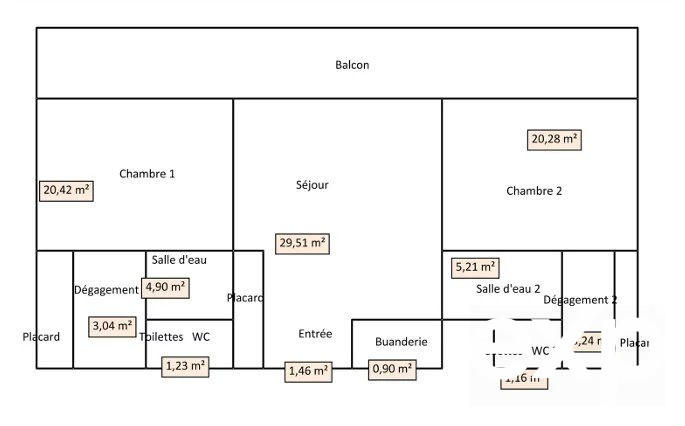 Appartement - 96 m² - 3 pièces