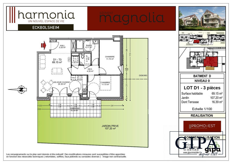 Appartement - 69 m² - 3 pièces