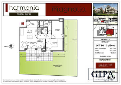 Appartement - 69 m² - 3 pièces