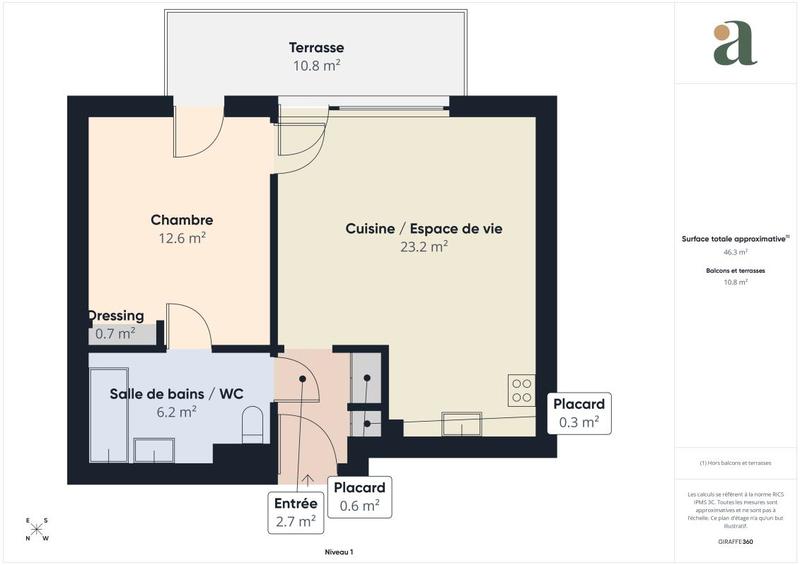 Appartement ancien - 46 m² - 2 pièces