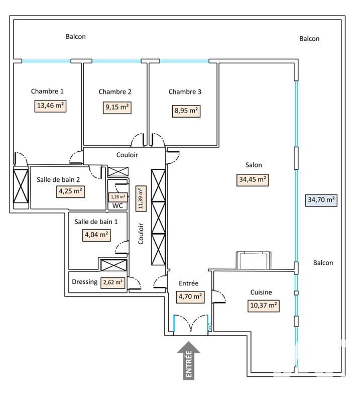 Appartement - 105 m² - 4 pièces