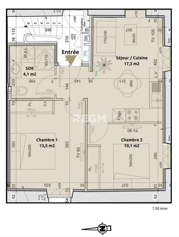 Appartement - 45 m² - 2 pièces
