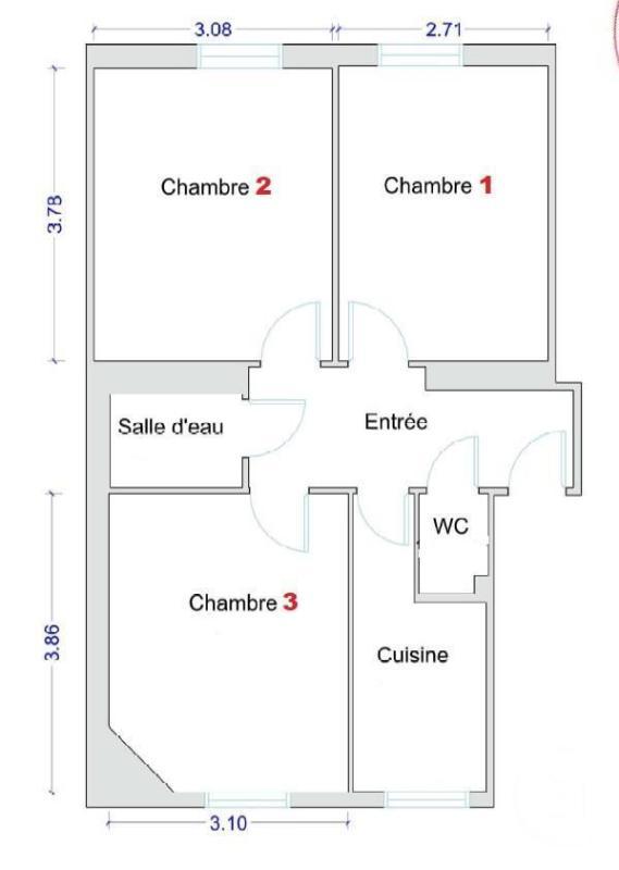 Chambre - 11 m² - 1 pièce