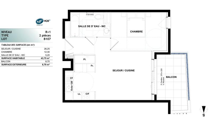 Appartement - 43 m² - 2 pièces
