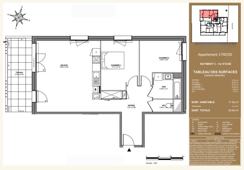 Appartement - 72 m² - 3 pièces