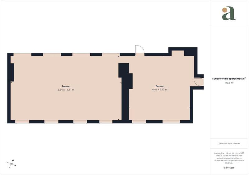 Bureau - 155 m² - 2 pièces