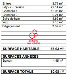 Appartement - 55 m² - 3 pièces