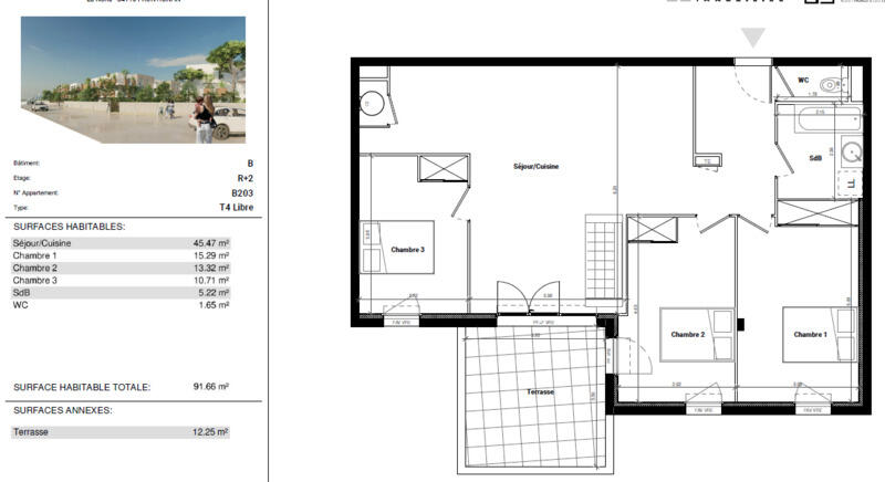 Appartement - 92 m² - 4 pièces