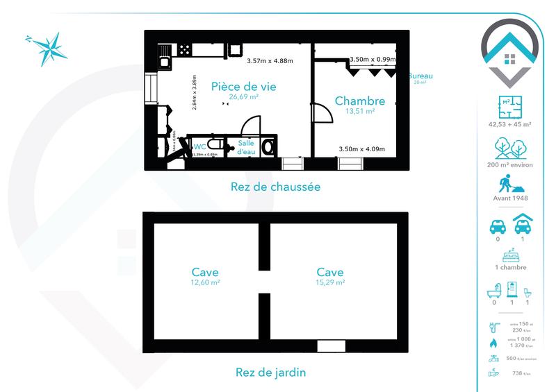 Appartement - 43 m² - 2 pièces
