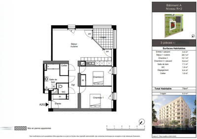 Appartement - 74 m² - 3 pièces
