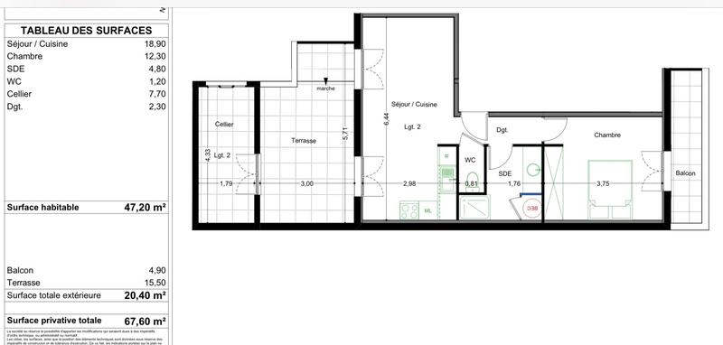 Appartement - 47 m² - 2 pièces