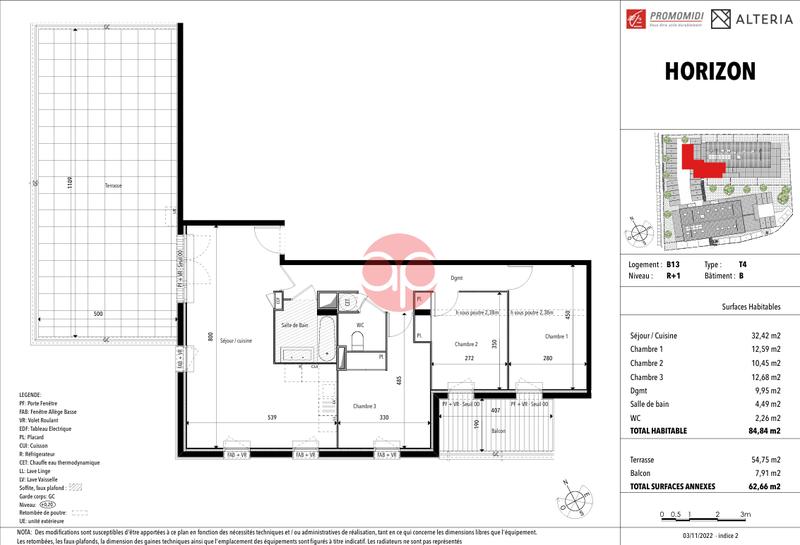 Appartement - 61 m² - 3 pièces