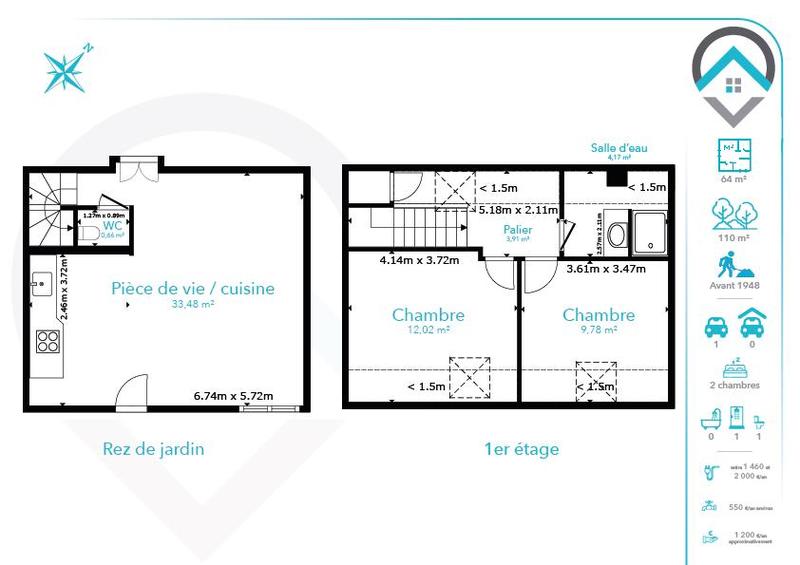 Appartement - 64 m² - 3 pièces