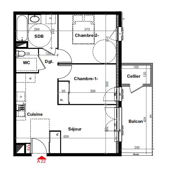 Appartement - 56 m² - 3 pièces