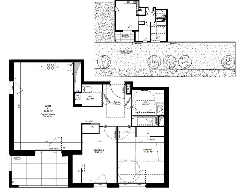 Appartement - 60 m² - 3 pièces