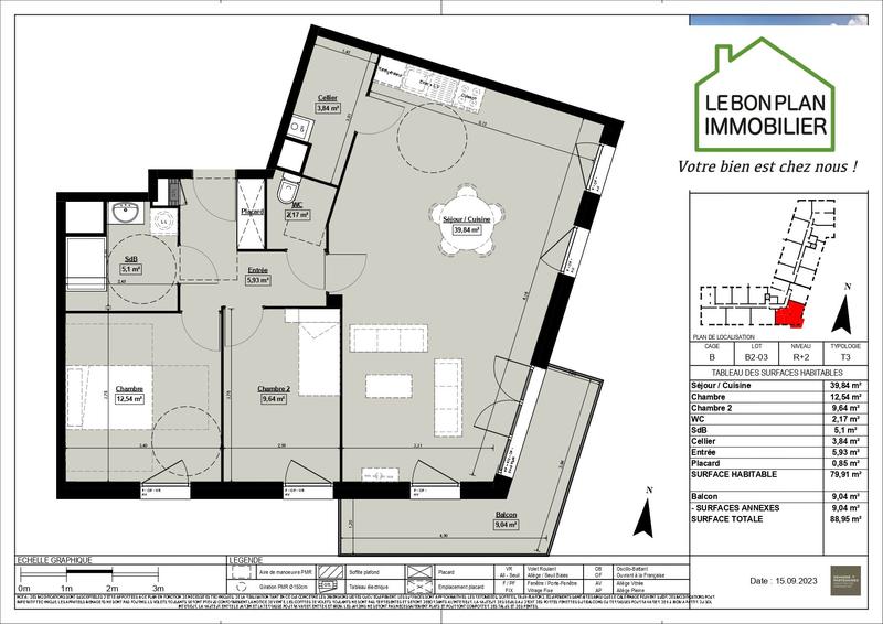 Appartement - 80 m² - 3 pièces