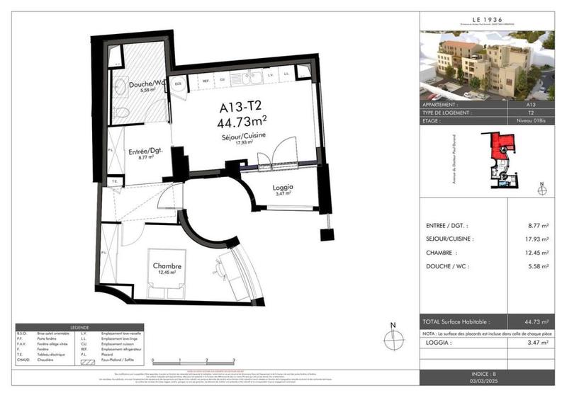 Appartement - 44 m² - 2 pièces