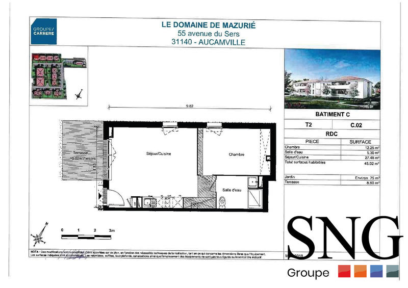 Appartement - 45 m² - 2 pièces