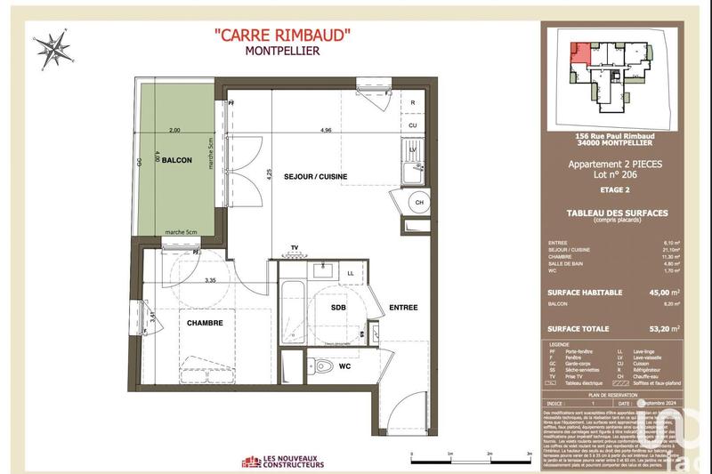 Appartement - 45 m² - 2 pièces