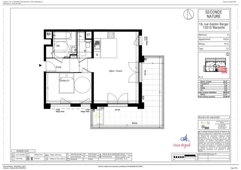 Appartement - 54 m² - 2 pièces