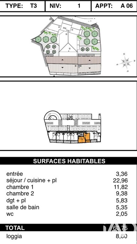 Appartement - 61 m² - 3 pièces