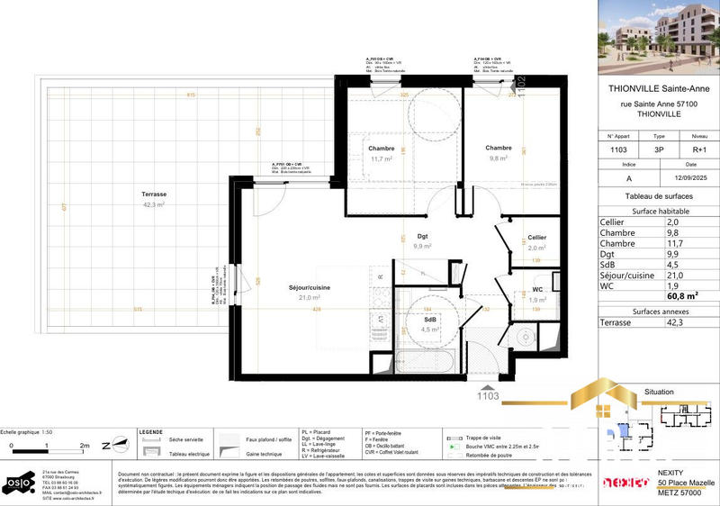 Appartement - 60 m² - 3 pièces