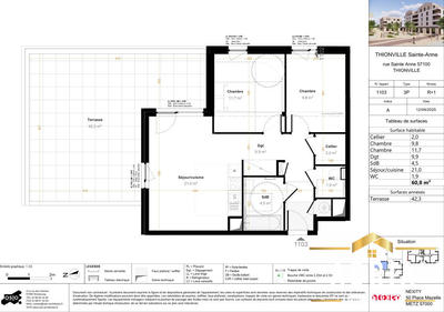 Appartement - 60 m² - 3 pièces