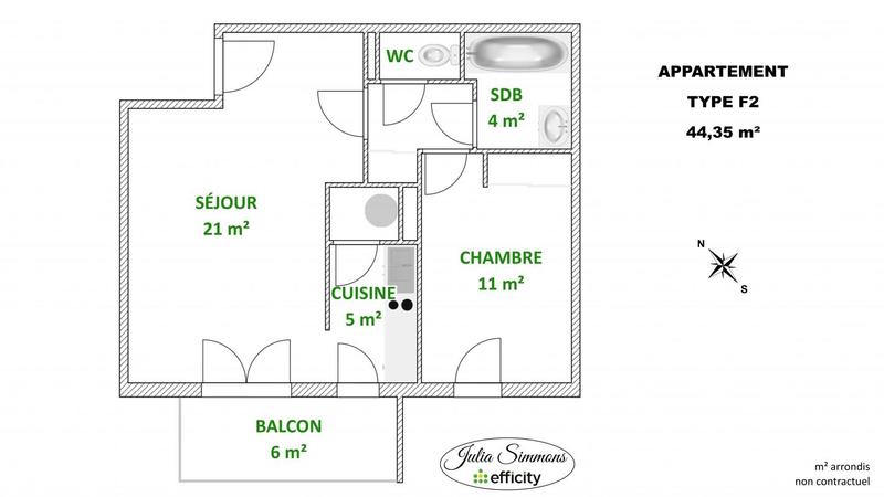 Appartement - 44 m² - 2 pièces