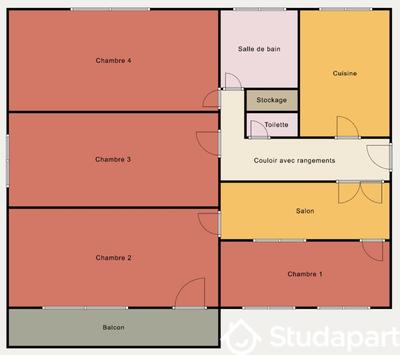 Chambre - 9 m² - 1 pièce