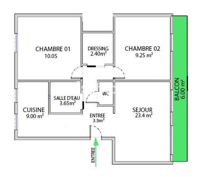 Appartement - 64 m² - 3 pièces