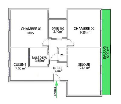 Appartement - 64 m² - 3 pièces