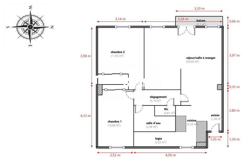 Appartement - 62 m² - 3 pièces