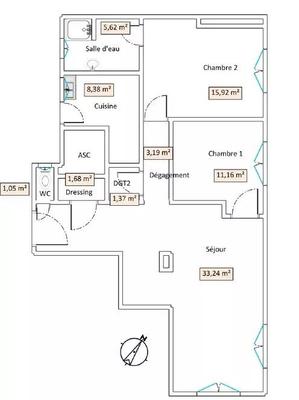 Appartement - 82 m² - 3 pièces