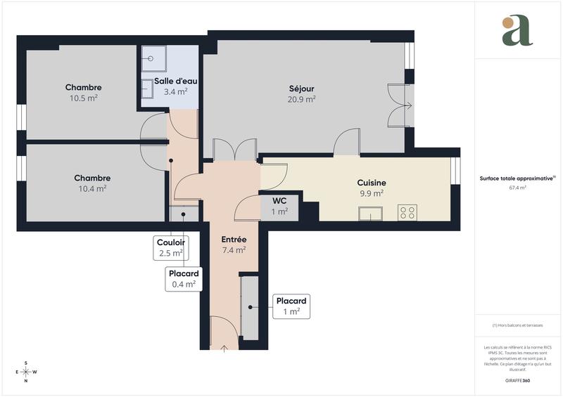 Appartement - 69 m² - 3 pièces