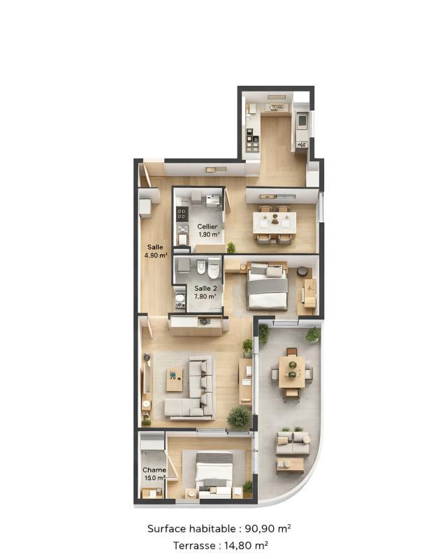 Appartement - 92 m² - 4 pièces