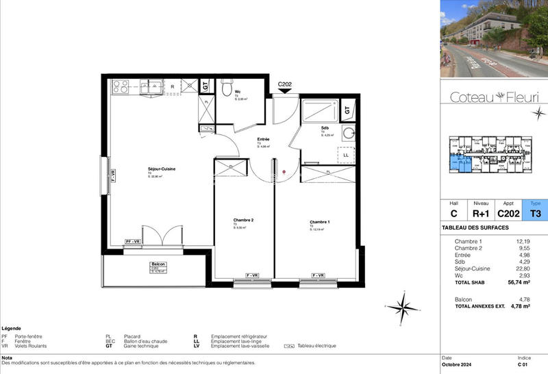 Appartement - 56 m² - 3 pièces