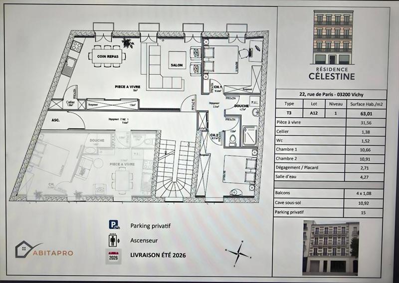 Appartement - 63 m² - 3 pièces