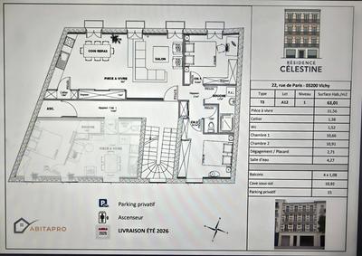 Appartement - 63 m² - 3 pièces