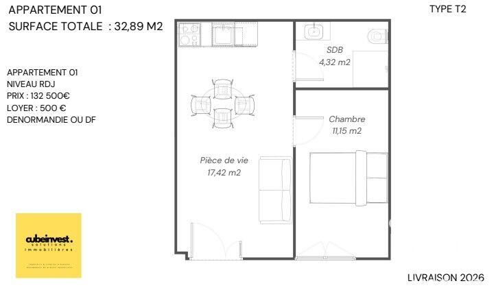 Appartement - 32 m² - 2 pièces