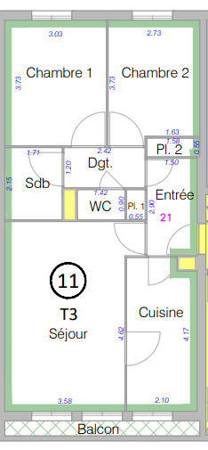 Appartement - 64 m² - 3 pièces