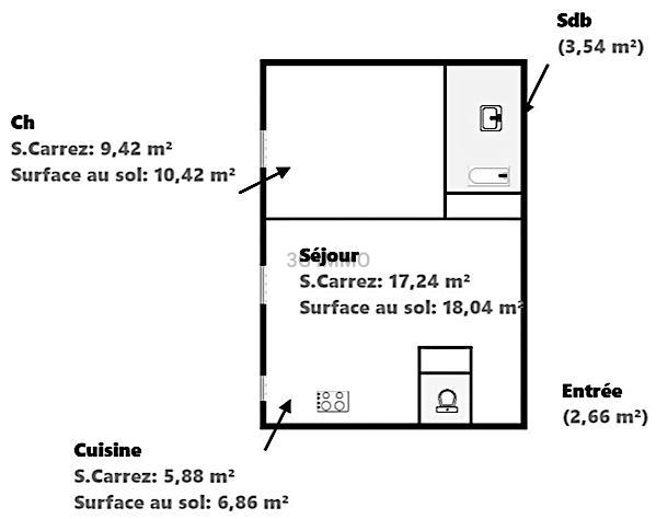Appartement - 42 m² - 2 pièces