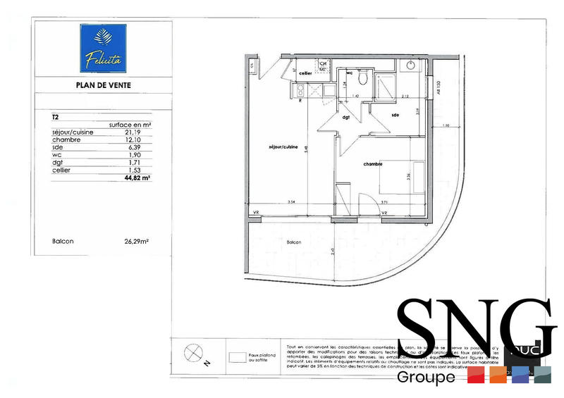 Appartement - 45 m² - 2 pièces