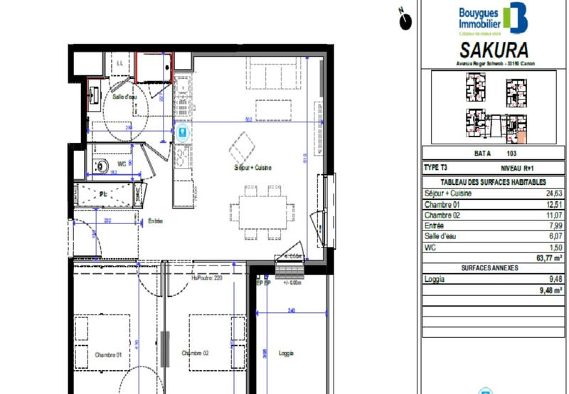 Appartement - 67 m² - 3 pièces