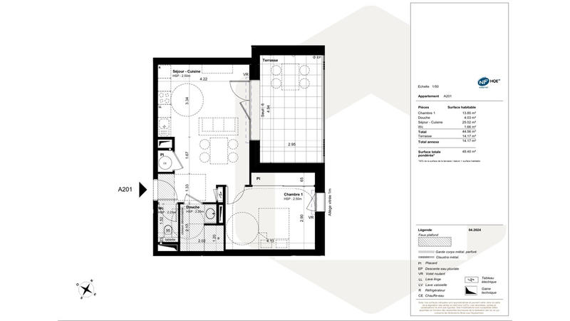Appartement - 45 m² - 2 pièces