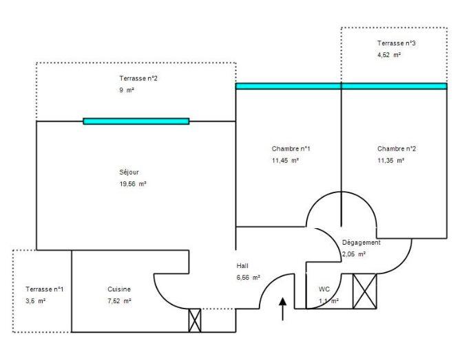 Appartement - 63 m² - 3 pièces
