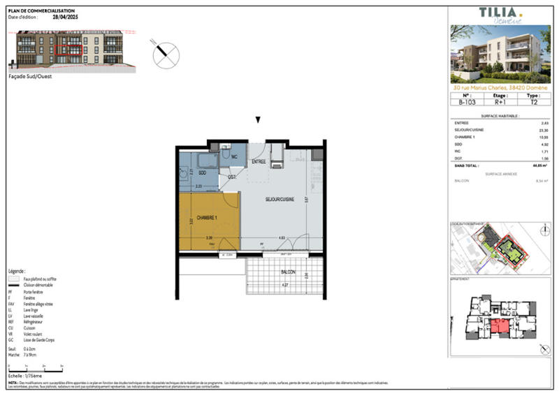 Appartement - 44 m² - 2 pièces